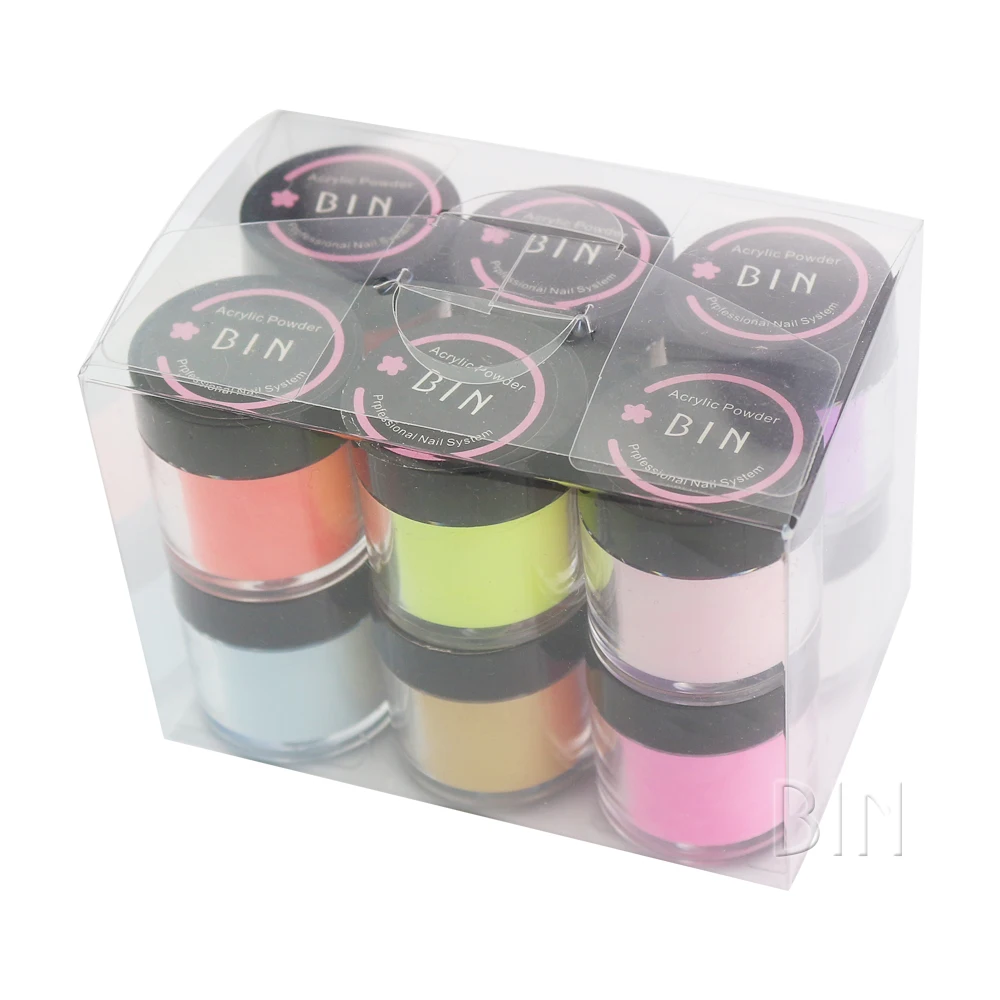 

BIN 10ML 12 colors nail acrylic powder kit with PVC box, 241 colors