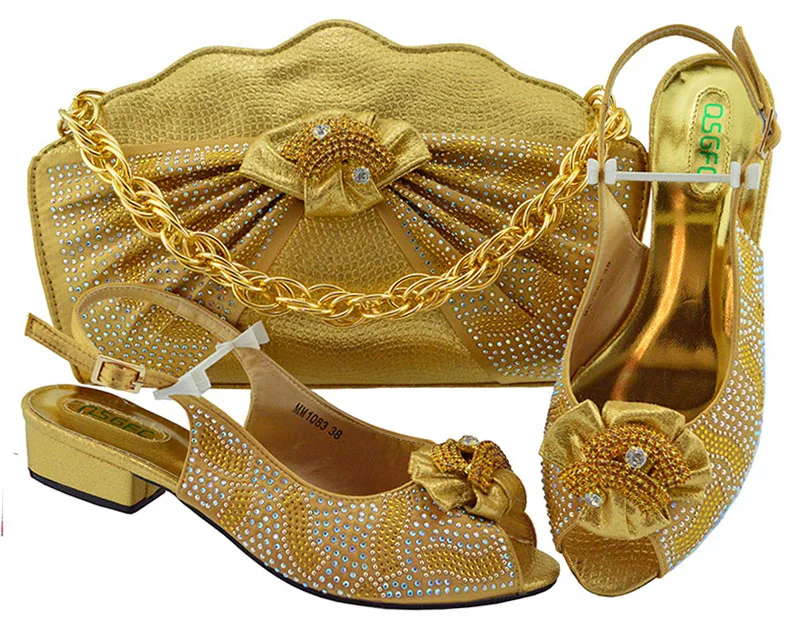 

2019 Fancy Design African Nigeria Wedding Matching Shoes and Bag Set for Party, Muliticolor