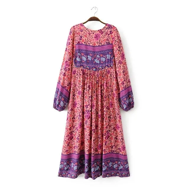 

Fashion v neck bohemian style long holiday dresses women summer beach oversized Kimono floral printing dress