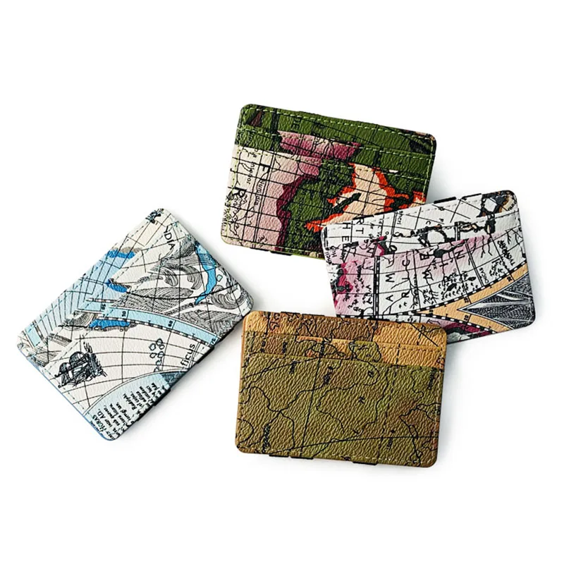 

YS-K018 Wholesale fashion map printed high quality card holder pu leather magic wallet men