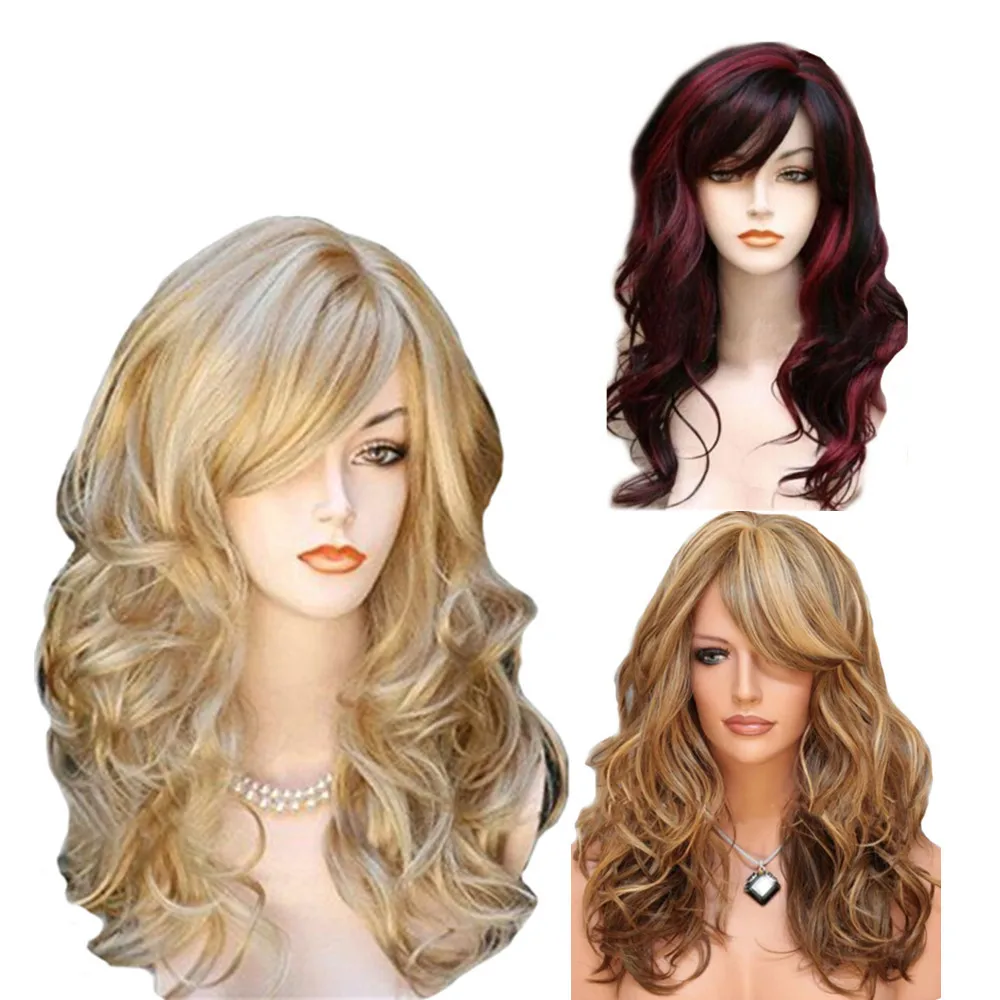 

European and American wigs female wig hair multi-color medium and long curly hair chemical fiber wig