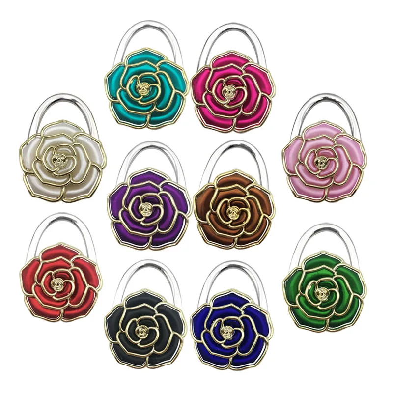 

Colourful Rose Folding Handbag Purse Table Hook Hanger Holder Red Rose Gift Wedding Bag Hanger, 4 colour or customized color