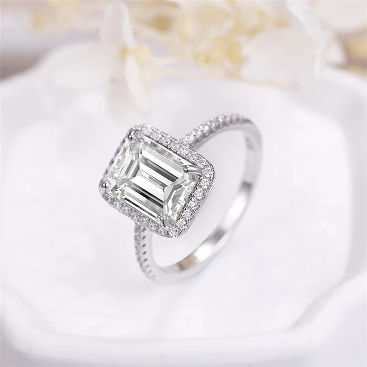 SAR7401 New Arrival Antique Emerald Cut 925 Sterling Silver White CZ Wedding Ring