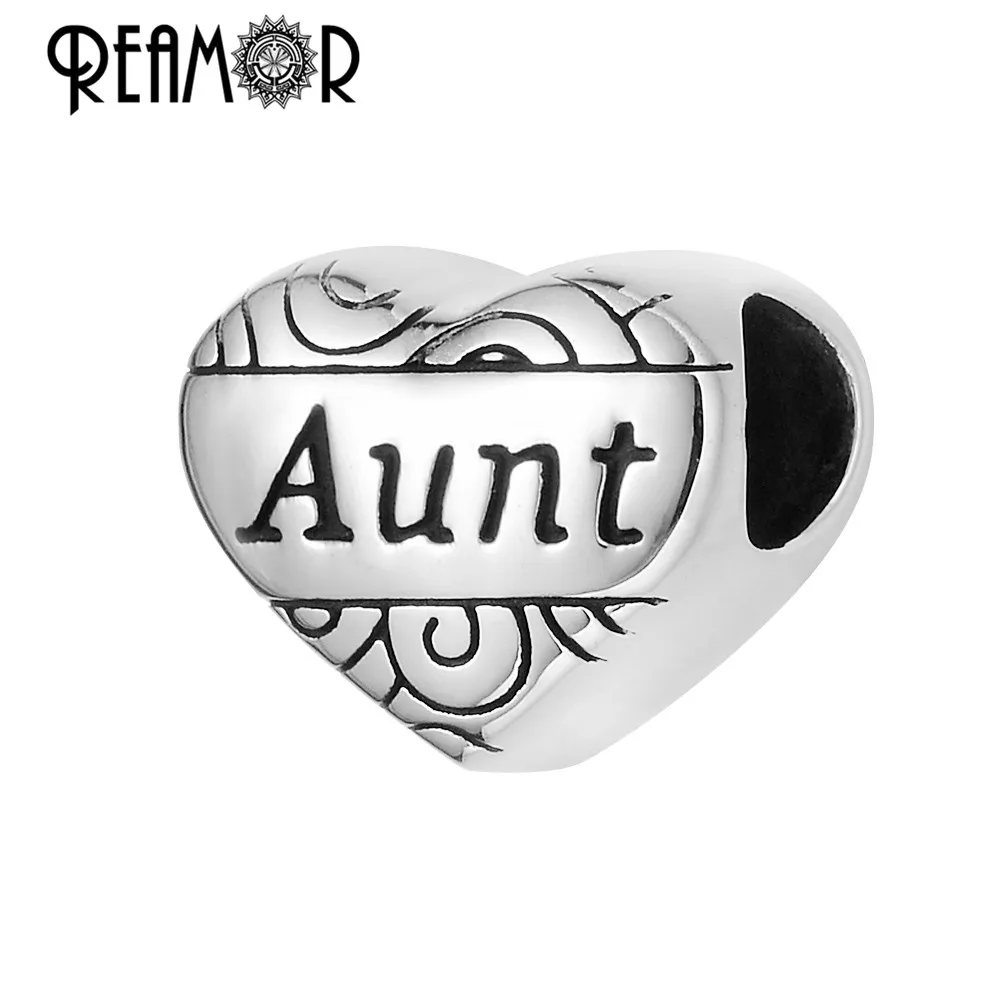 

Reamor On Sale 5pcs 316l Stainless Steel Heart Beads Polished Text Aunt Metal Charms Beads For DIY Bracelet Jewelry Making