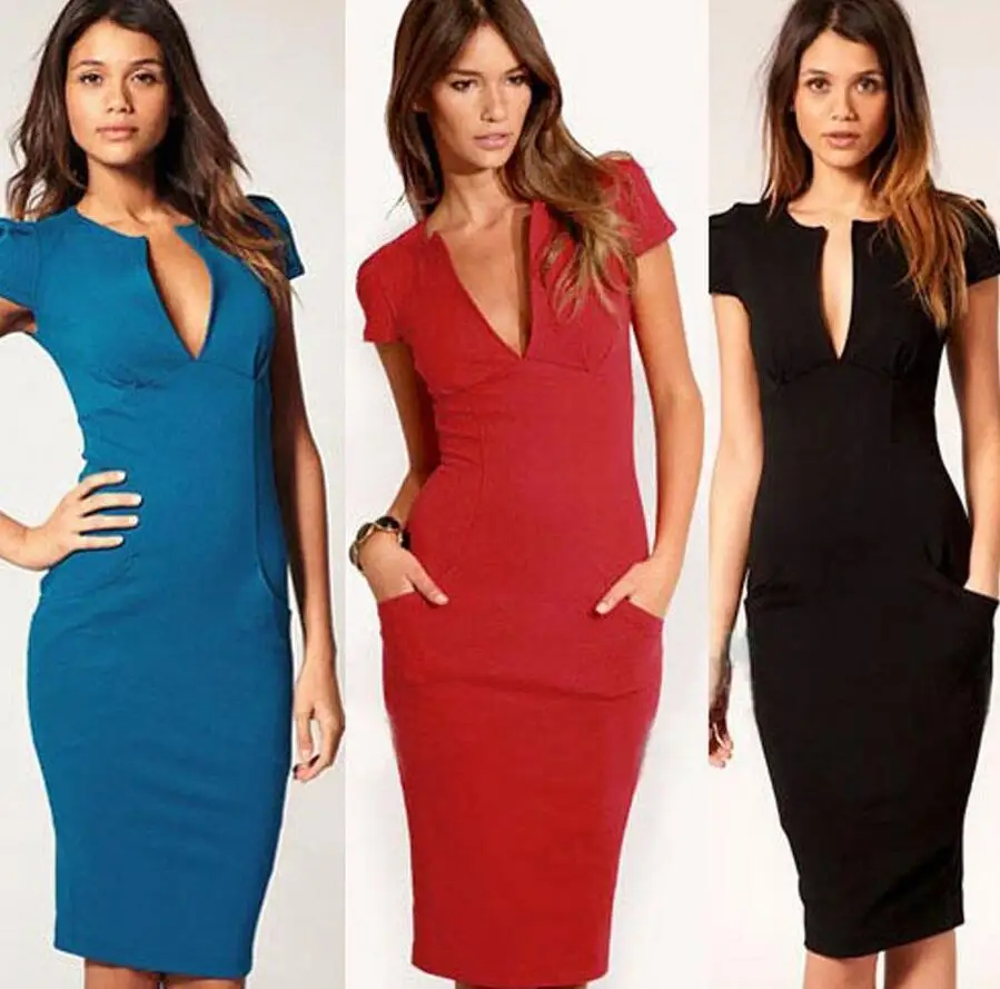 

WIIPU Vintage Women dress Deep V Neck Vestidos Split Pencil dress OL Party Dresses Fashion Bodycon Red Dresses