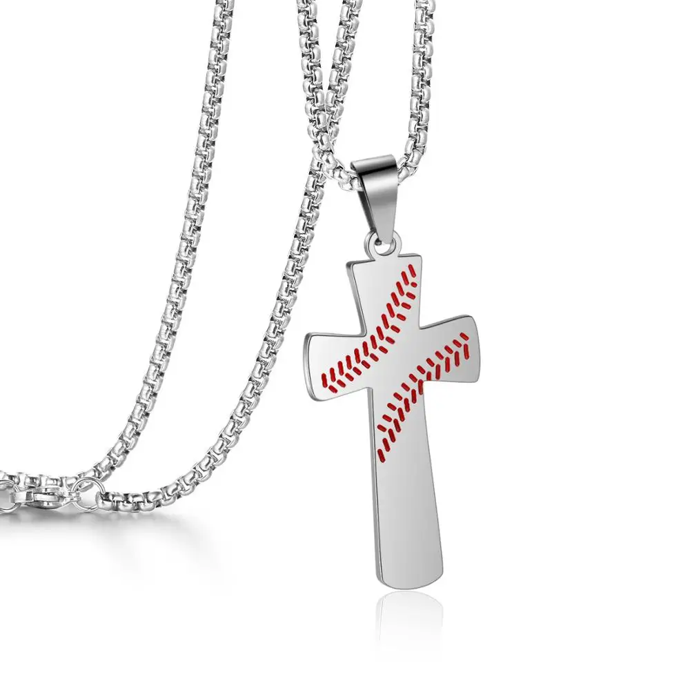 

Baseball Cross Pendant Necklace Titanium Steel Scriptures Stainless Steel Religious Ornament Custom Jewelry, Custom colors accepted