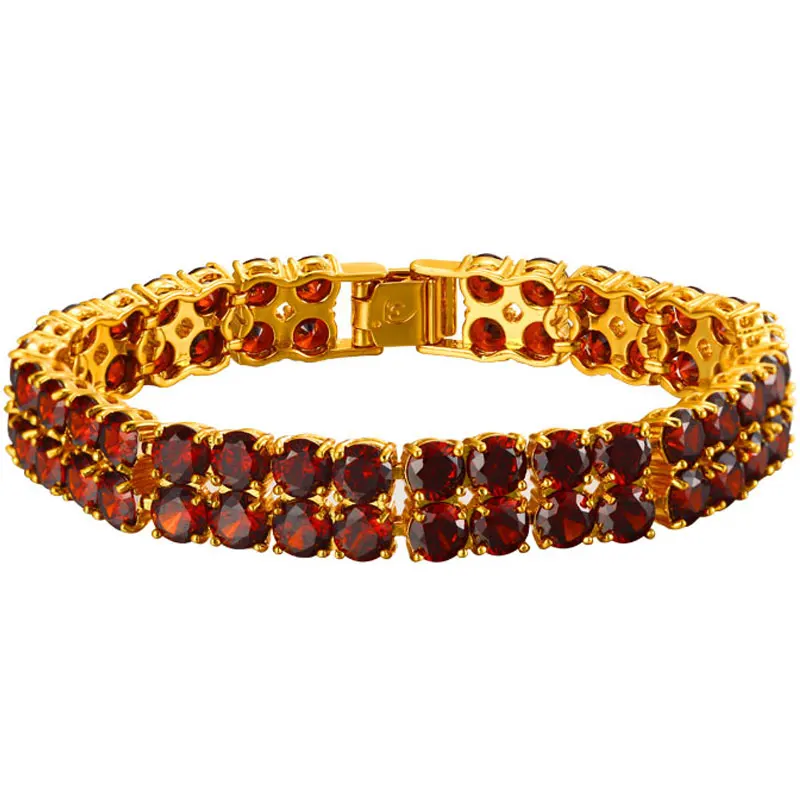 

B701029002 xuping luxury 2 row artificial plated 24k gold diamond tennis bracelet