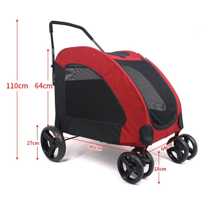 

Large Luxury Pet Stroller with Breathable Mesh Window Dog Cage Stroller with Four Wheel Easy Walk, Grey, red, blue