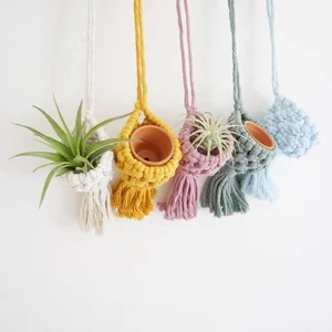 Image of Mini Weaving Macrame Plant Hanger Handmade Cotton Rope Wall Hangings Home Decor
