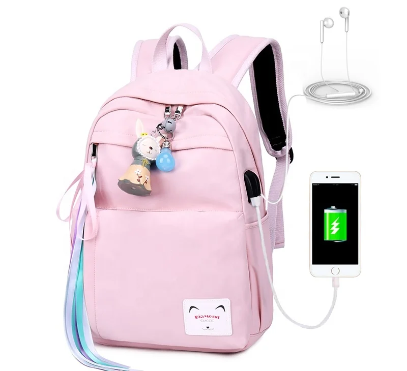 

Nylon Blue Pink Boys Backpack Bags Children Girls Schoolbag with USB