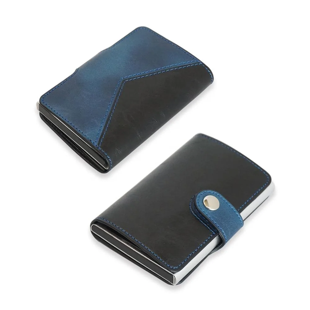 

PRF-34 Dual Color Auto Pop Up Leather Slim Metal credit Card wallets Factory OEM design credit card holder