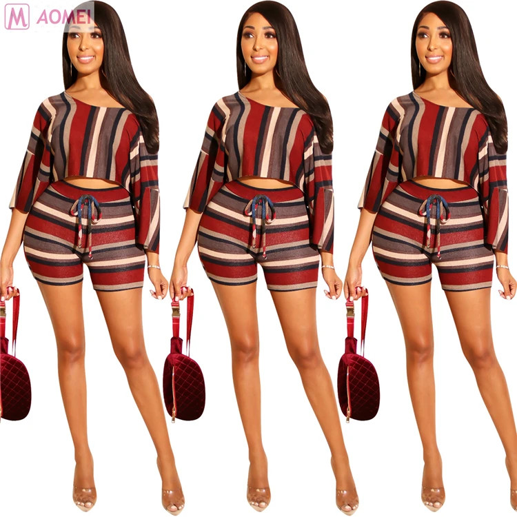 

Y11001 fashion stripe top and pants 2 piece set women, N/a