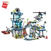 Qman City Police Mobile Command Center Building Toy Model boat Helicopter brick set