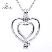 

CS0066 Mother's Day Gift Valentine's Day Gift 925 Sterling Silver Double Love Heart Pearl Cage Pendant For Women