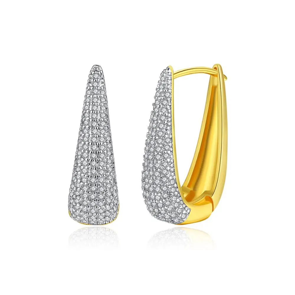 

LUOTEEMI Rhodium and Real Gold Double Gold Plated Huggie Earrings Cubic Zirconia Jewelry