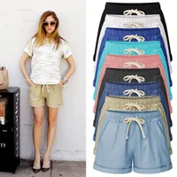 

2019 Womens Big Size Drawstring Elastic Waist Cotton Linen Casual Beach Shorts with Pockets