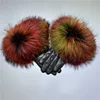 Wholesale Adult Real Raccoon Fur Sheepskin Fashion Design Leather Mitten Five Fingers Fox Fur Trim Fur Gloves