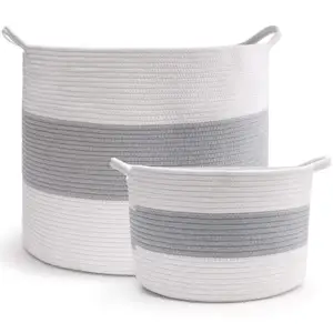 Image of Large Cotton Rope Basket 15.8"x15.8"x13.8"-Baby Laundry Basket Woven Blanket Basket Nursery Bin