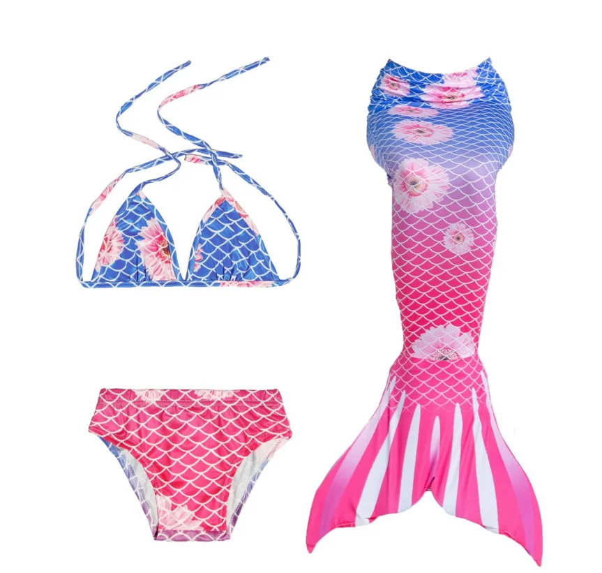 

New 3 Pcs Girls Swimsuit Mermaid Tails for Swimming Princess Bikini Bathing Suit Set, Shown