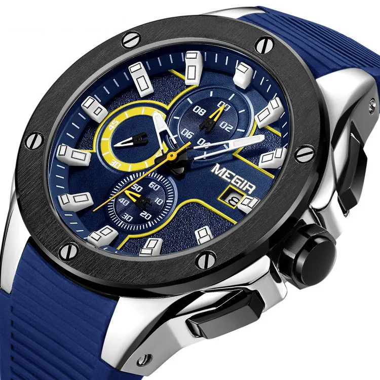 

silicon luxury chronograph wluxury chronograph sport waterproof quartz brand hand wristwatches oem custom logo wrist mens watch, Black;white