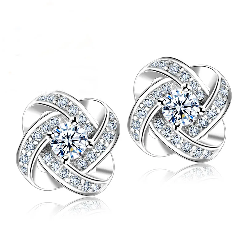 

Crystal Earrings Diamond Knot Flower Stud Earrings For Women Individuality Creativity Fashion Earring, As show