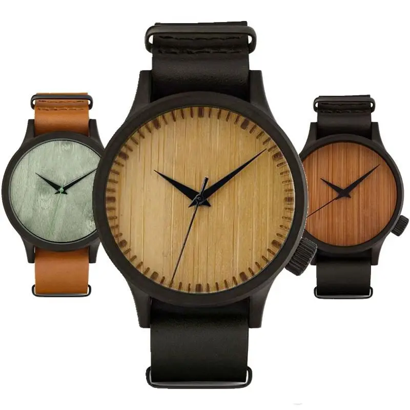 

new fashion mens male wood face black dial simple business leather watches wholesale men casual quartz classic trend watches