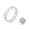 White gold plated copper and 925 sterling silver extendable deformation crystal rings bracelet for women girls jewelry