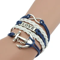 

Wholesale fashion armband anchor love plate infinity leather bracelet