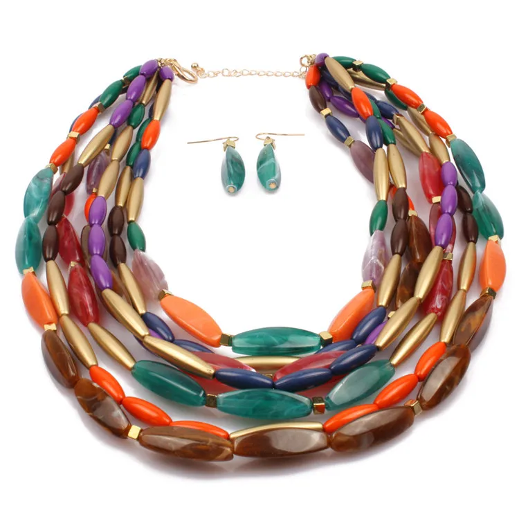 

Multilayer Five Layer Collar Acrylic Bead Necklace Earring Jewelry Sets African Beads Set Jewelry Set