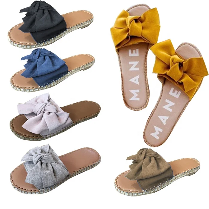 

SD-001 2019 new fashion boutique sweet ladies sandals with bow ties Straw woven leather sasndal shoes womens summer slipper, Picture show