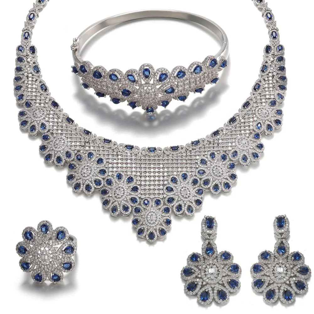 

Vantage Newest Design Jewelry Sets for Bridal Jewelry Women Necklace Sets Blue Earrings