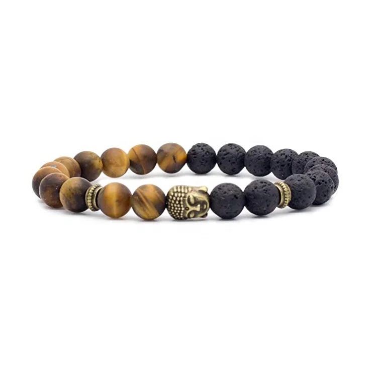 

Black Lava Rock Tiger Eye Beads Stretch Bracelets Buddha Head Charm Bracelet Jewelry Wholesale