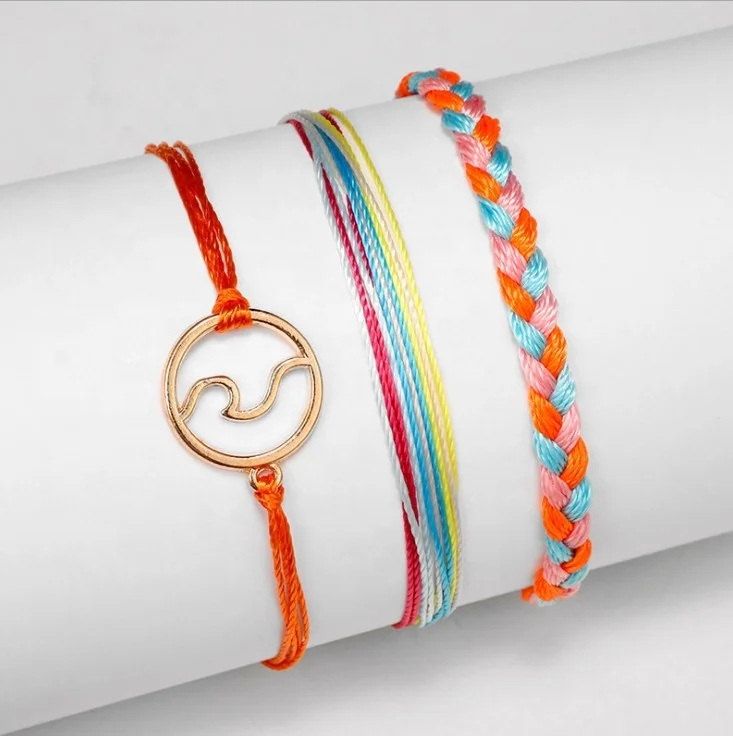 

2019 Charm Bracelet Waxed String Braided Bracelets  Beach Jewelry Set