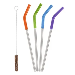Image of Extra Long Stainless Steel Safe Straws With Removable Silicone Flex Straw Tip