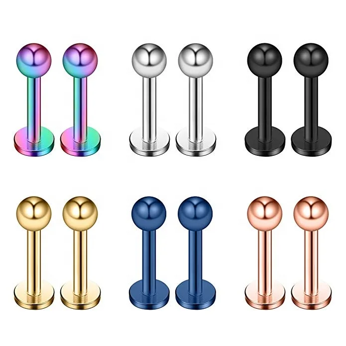 

Gaby 16G 316L Surgical Steel Labret Monroe Lip Ring Tragus Helix Earring Stud Piercing Jewelry, Silver/gold/black/rainbow