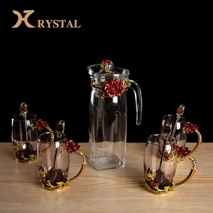 Image of Custom Personality Tea Set Flower Tea Cup Jug Rose Creative Crystal Red Wine Glass Cup Set