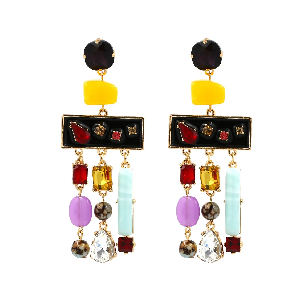 

2019 Fashion Boho Crystal Acrylic Tassel Dangle Earrings Geometric Splicing Drop Earrings for Women (KER290), Same as the picture