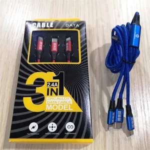 ready to ship custom 3in1 pack in polybag package Micro-USB USB Type nylon braided usb charger cable fast shipping
