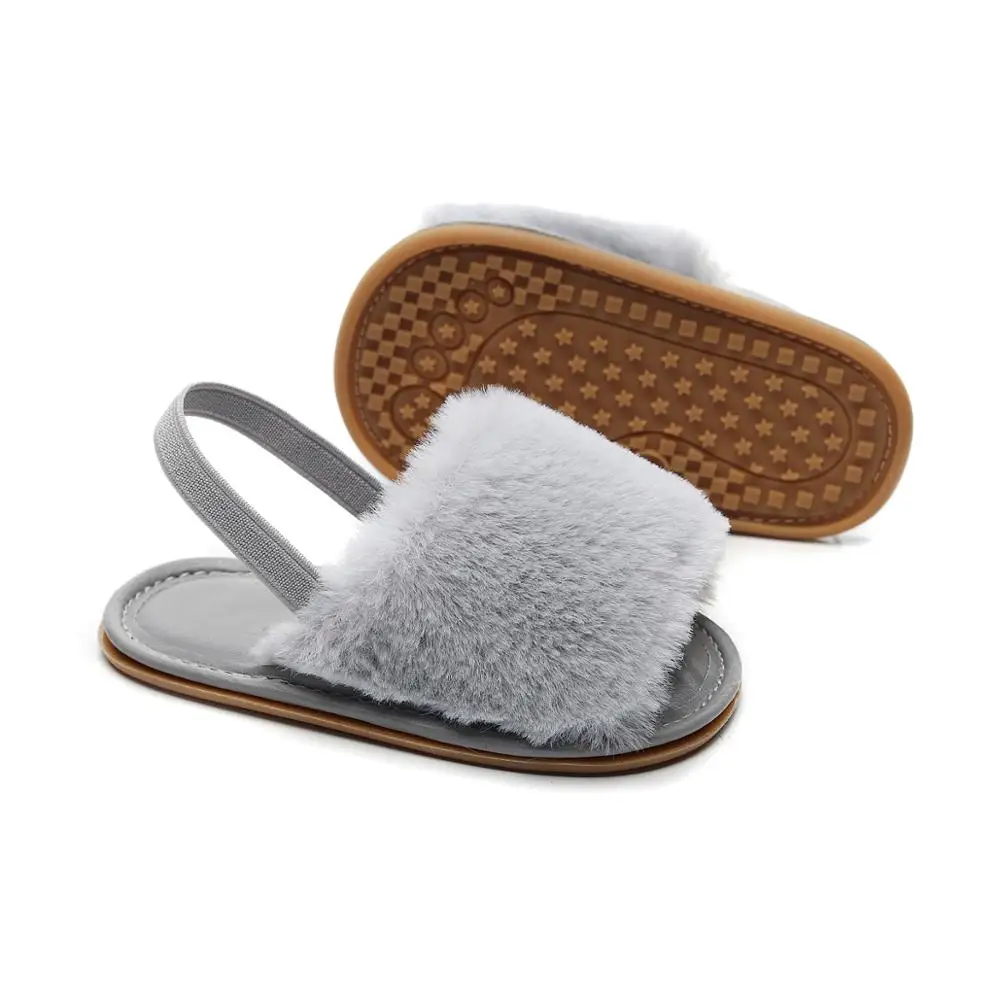 
Fashion Cute Summer Faux Fur rubber sole Anti slip Flip flops Flat Sandals Toddler Kids Baby Girl slipper  (62102954918)