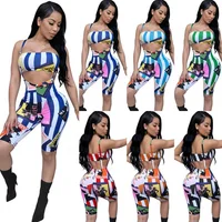 

Women summer striped printed crop top and short 2 piece set