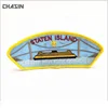 custom Fan shaped slogan embroidered clothes patches wholesale