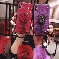 

luxury phone case with phone holder and fur ball for oppo F11 PRO R17 PRO, fashion phone back cover for oppo a5 a9 2020 A3S