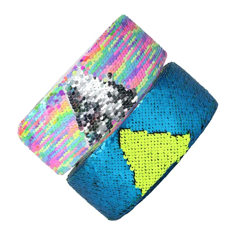 

Reversible Double Silver Rainbow Color Glitter Fabric Sequin Ribbon DIY Hair Accessories