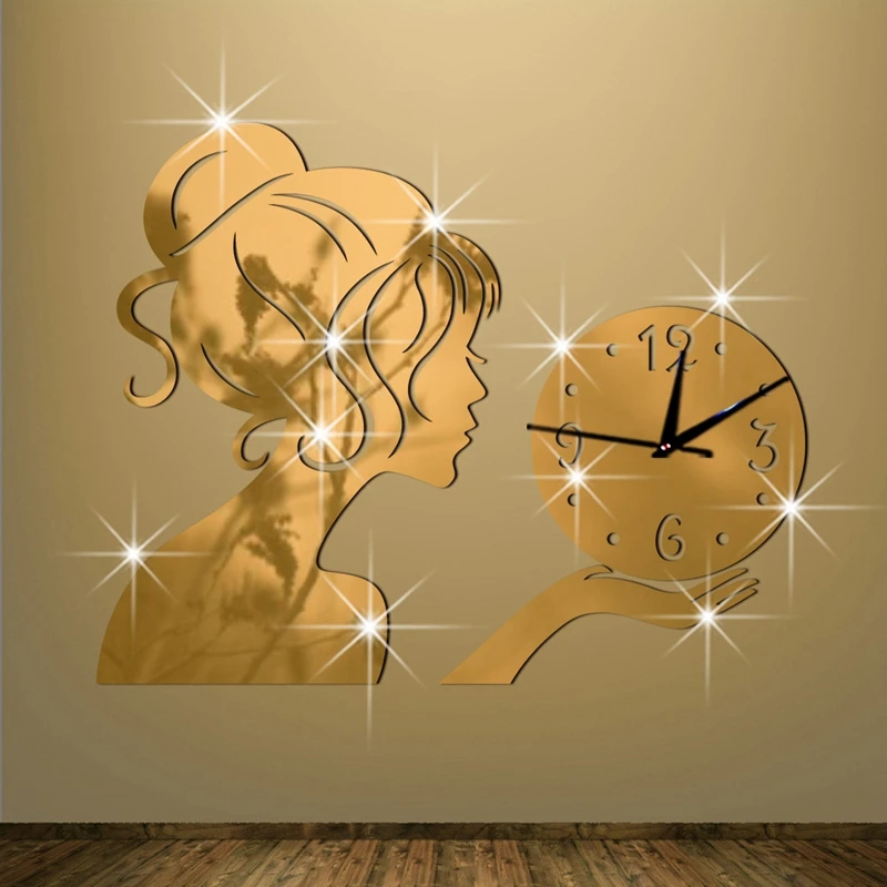 

Creative Cartoon Maid 3D Mirror Surface Sticker DIY Wall Clock Home Decor Wall Clock Children Bedroom Living Room Decoration