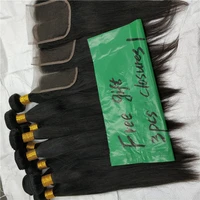 

Letsfly 10pcs hair wholesale brazilian virgin straight 100% human hair with Free Gift 3pcs straight lace closure hair weave