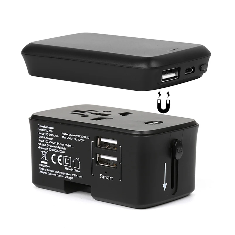 

2019 new arrival portable charger universal travel adapter with 5000 mah power bank, Customzied