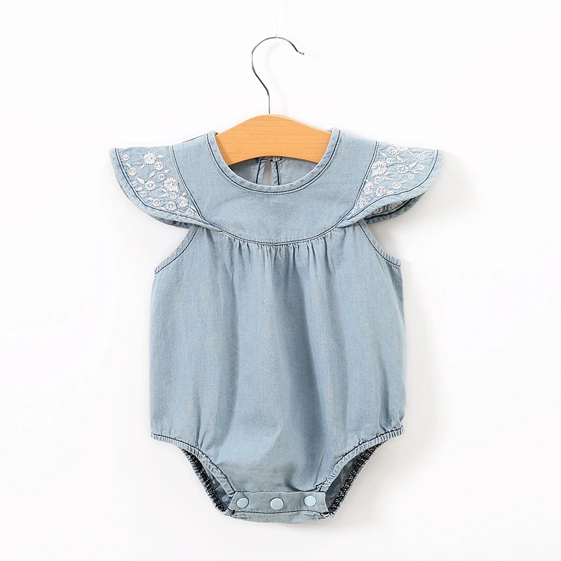 

Hot Sale Newborn Baby Girl Denim Romper Short Sleeve Summer Baby Onesie Short Sleeve Baby Girl Infant Romper, Picture shows