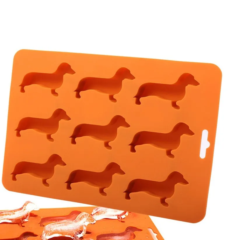 

Factory wholesale cute reusable Dog Shaped Silicone animal Ice Cube Tray, Orange