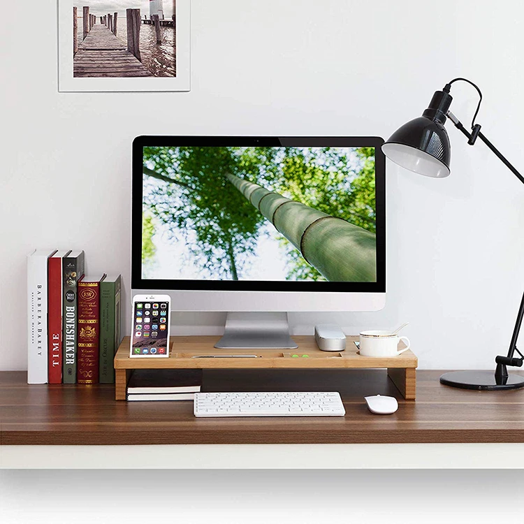 
Computers Shelf Desktop Storage Organizer Wooden Bamboo Monitor Stand 