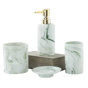 Image of 2019 Ceramic green bathroom accessories set 4 pieces porcelain hotel usage